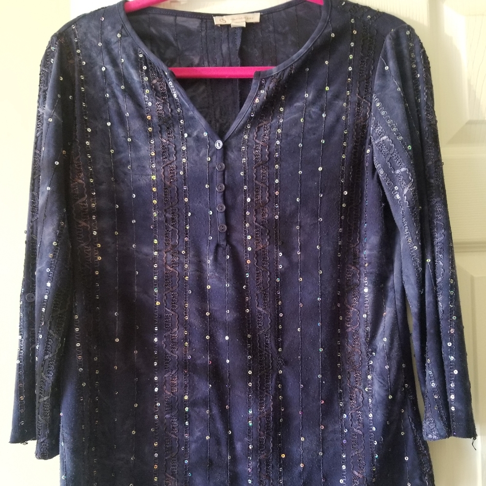 Blue sequence long sleeve shirt